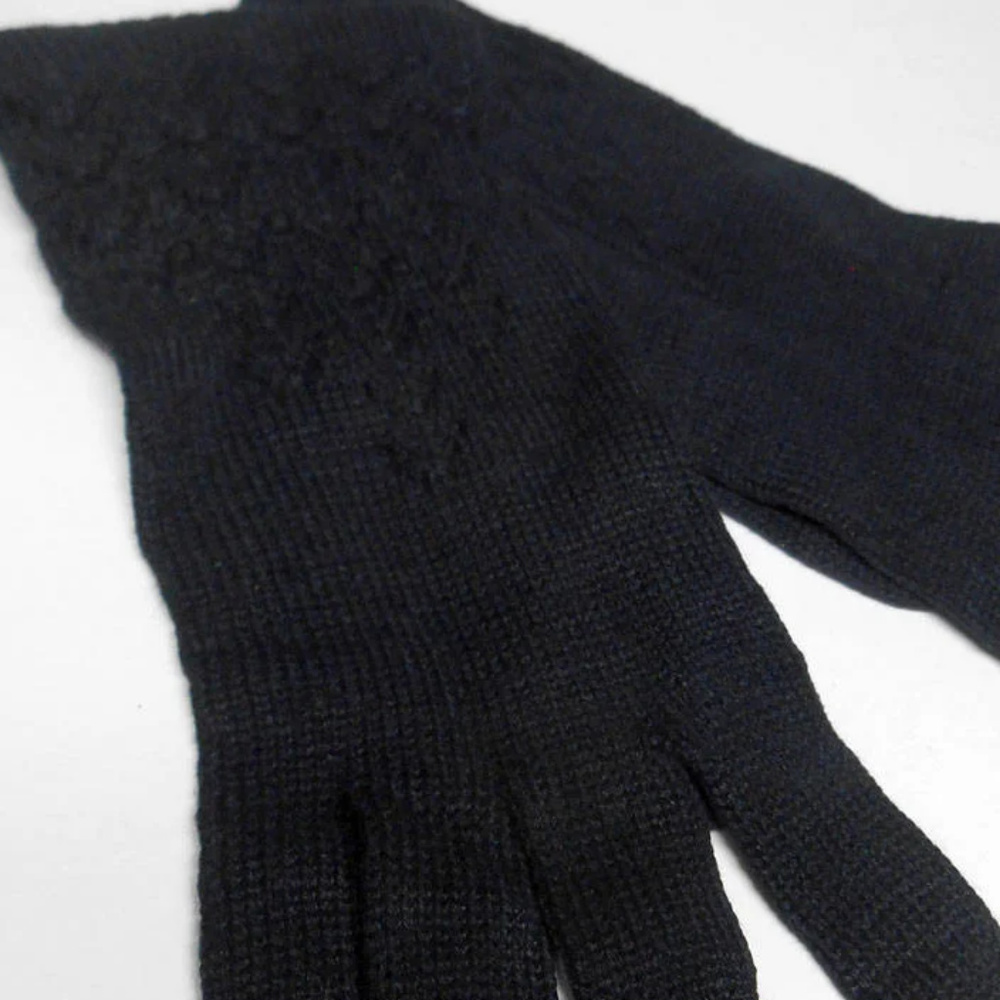 Black knitted chevron design stretch gloves retro